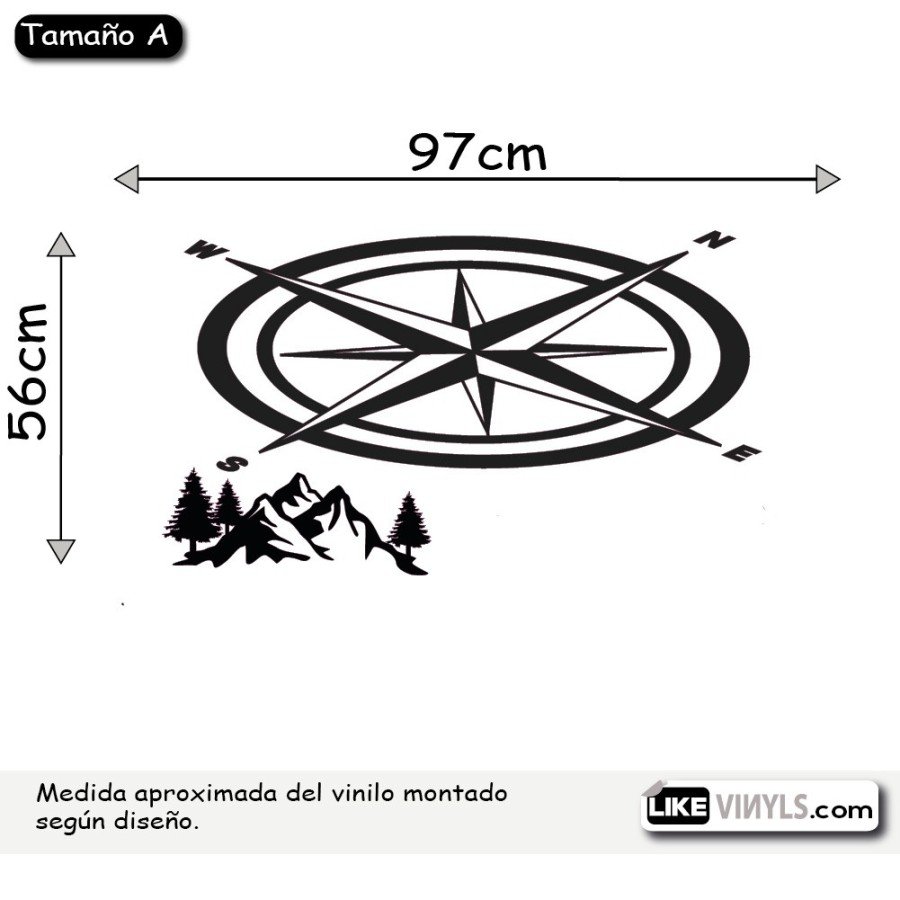 Vinilo para vehículos y autocaravanas: brújula con montañas
