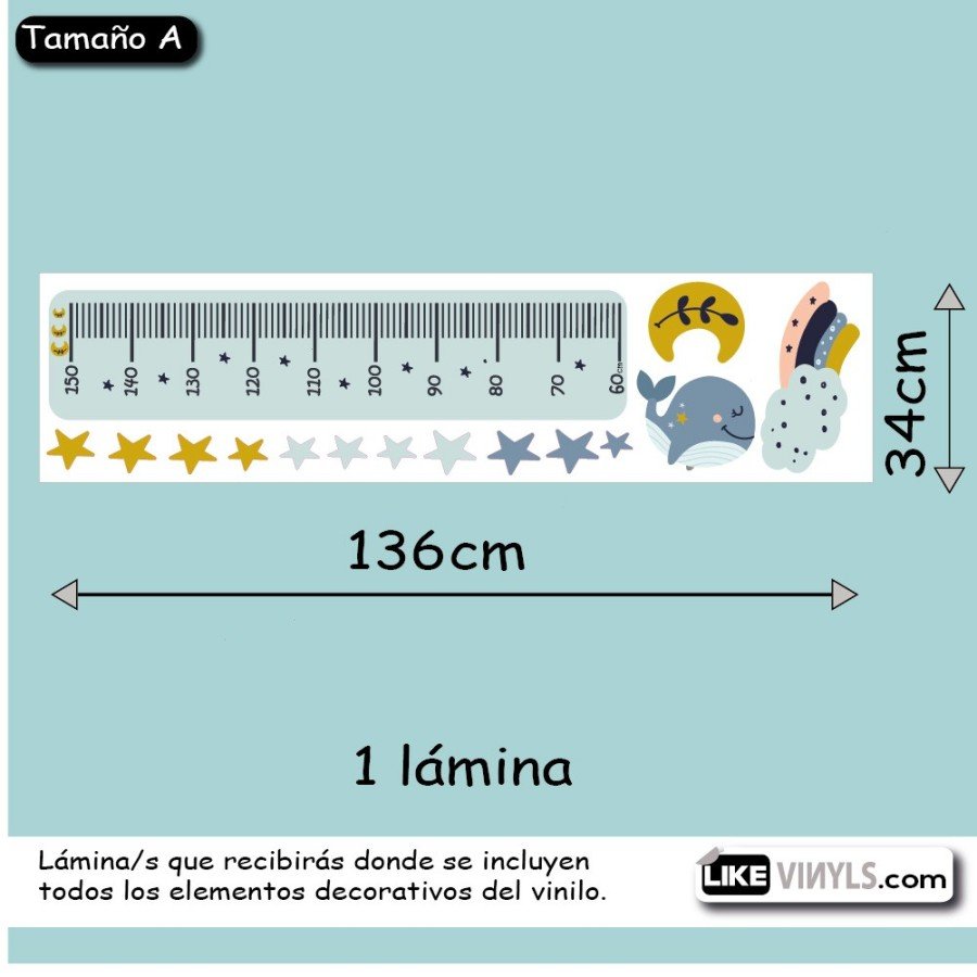 Vinilo medidor: ballena y estrellas