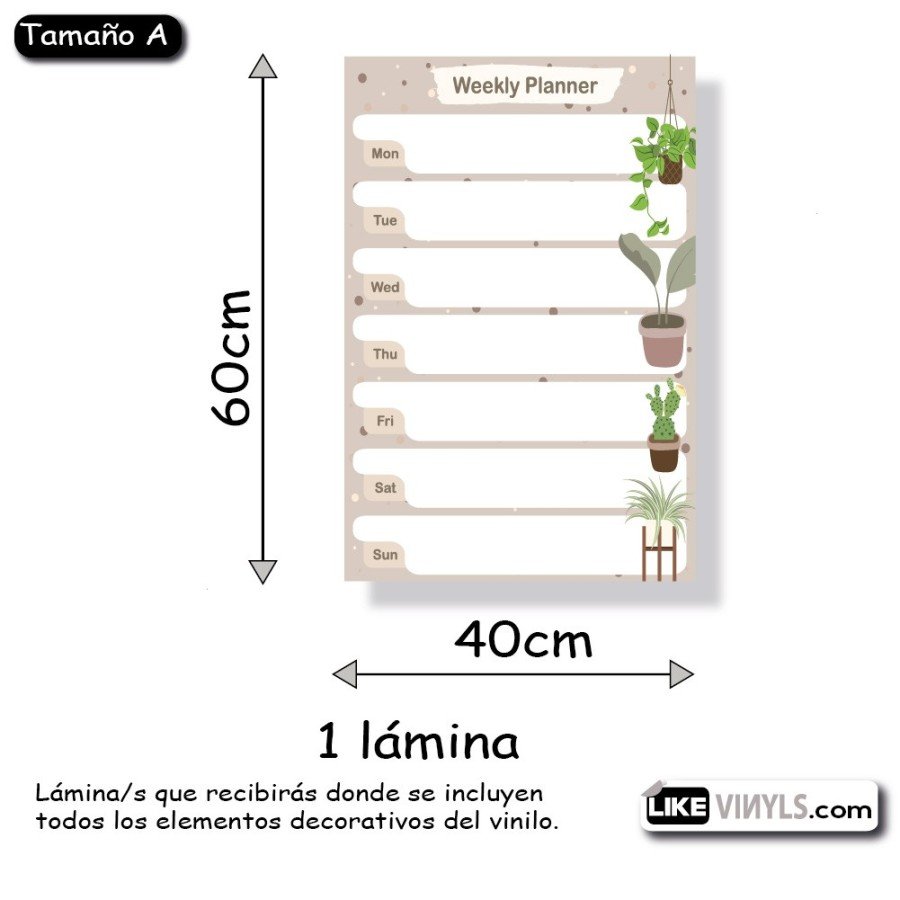 Vinilo pizarra blanca: planificador semanal (plantas)