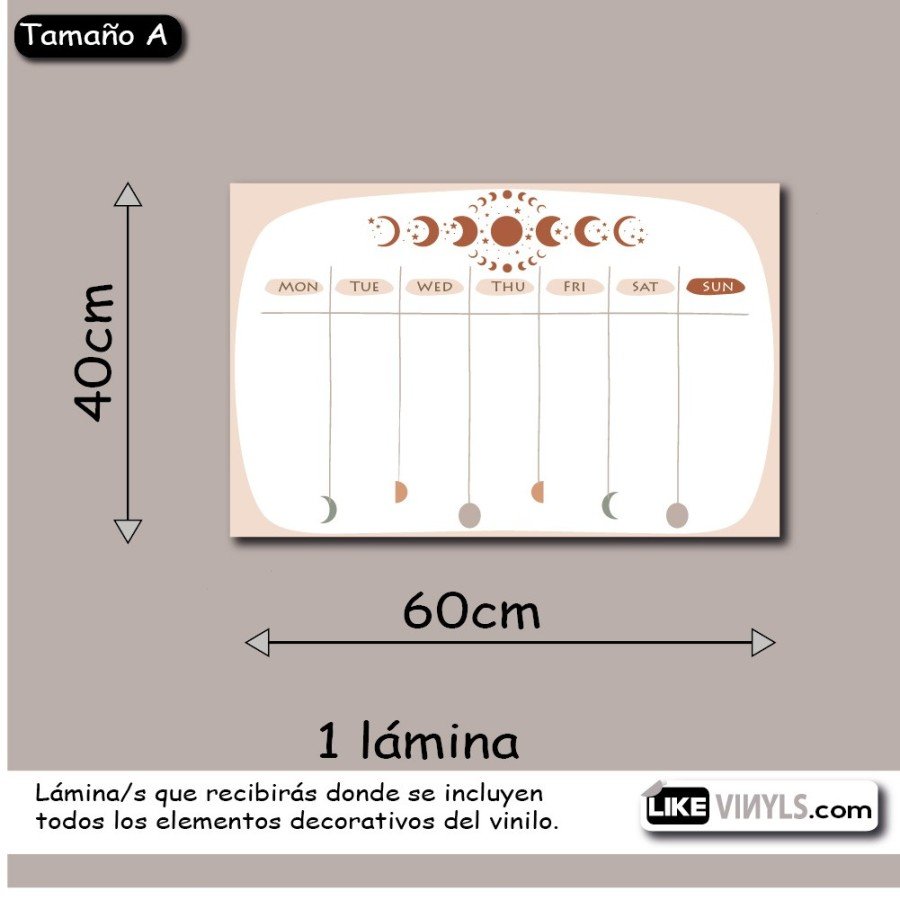 Vinilo pizarra blanca: planificador semanal (lunas)