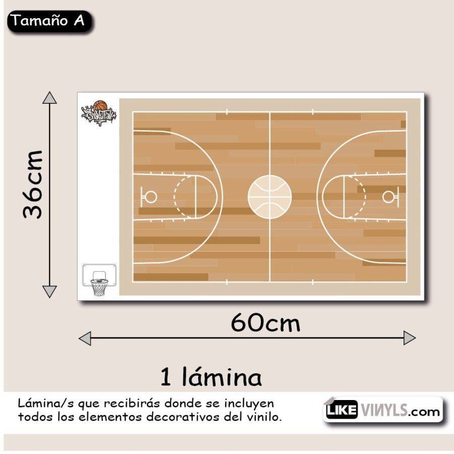Vinilo pizarra: pista de básquet