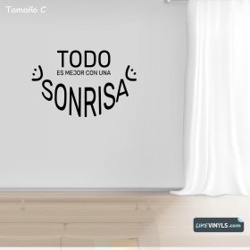 vinilo frase motivadora todo es mejor con una sonrisa