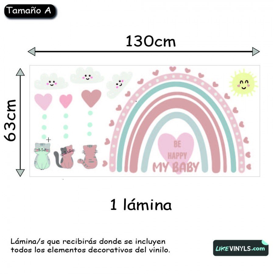 Vinilo Arco Iris gatitos