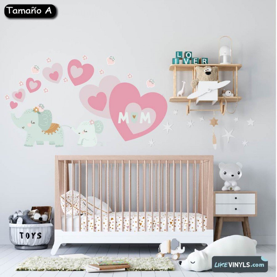 vinilo decorativo infantil elefantes corazones