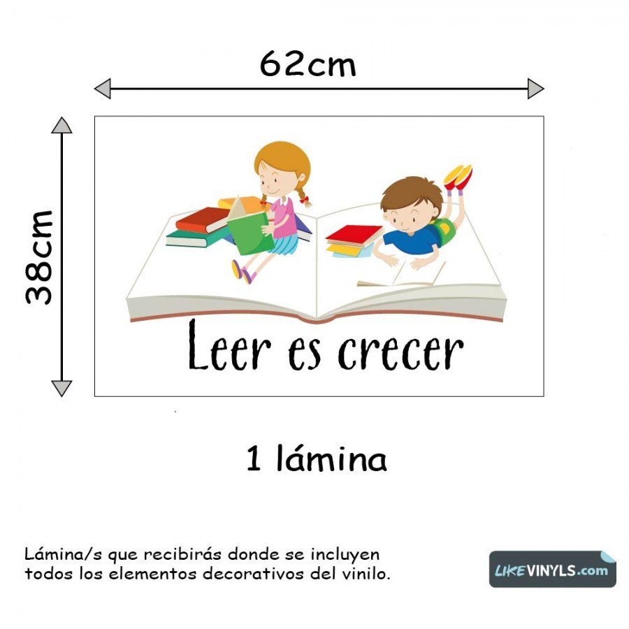 Vinilo infantil frase motivadora : Leer es crecer