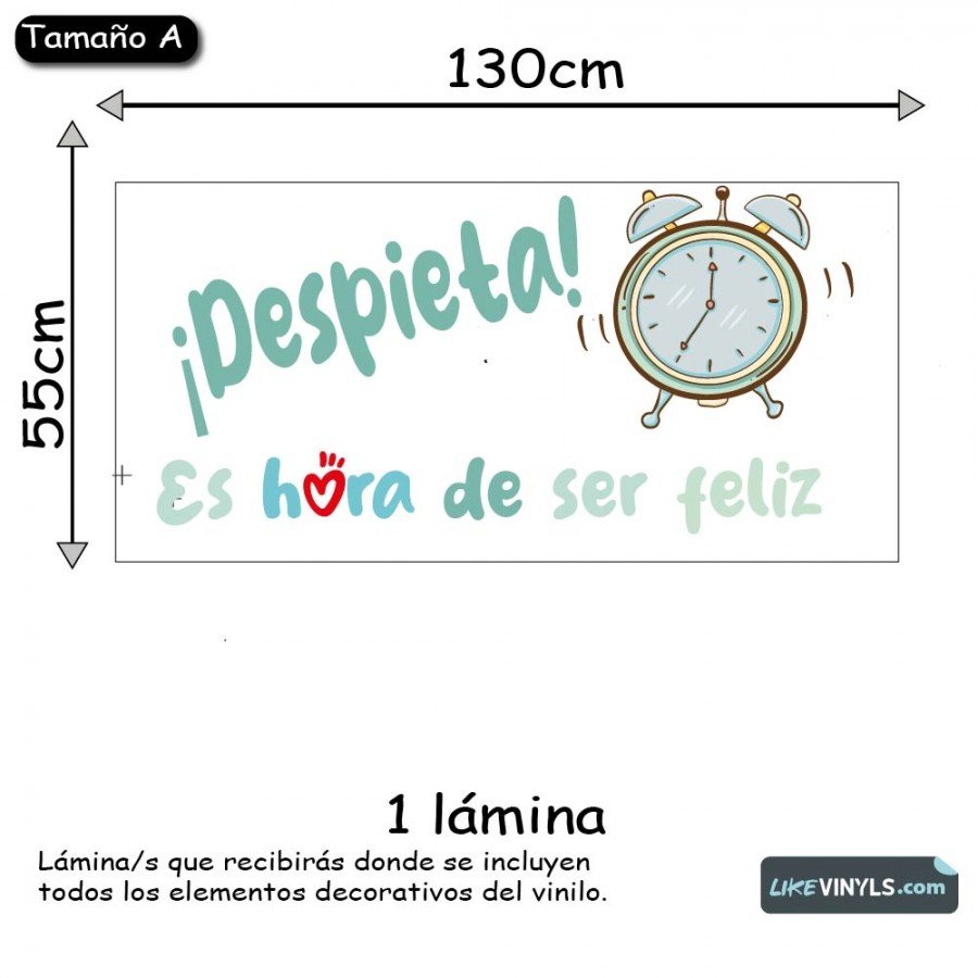 Vinilo infantil frase motivadora : Despierta es hora de ser feliz oso panda