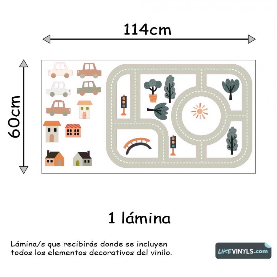 Vinilo adhesivo suelo juego circuito carreteras coches