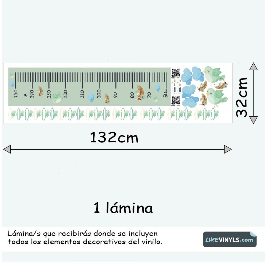 Medidor vinilo adhesivo  avión y pajarito. Personalzable, Etiquetas + QR con realidad aumentada. ¡De regalo!