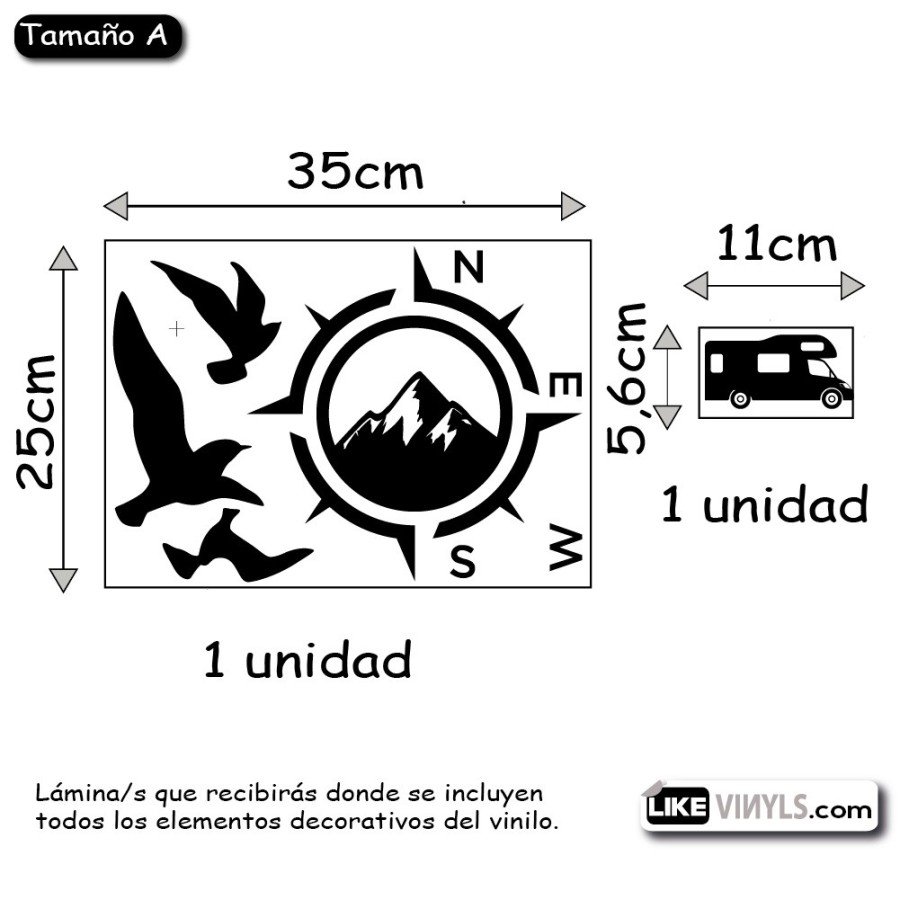 Vinilo para vehículos y caravanas: brújula con pájaros