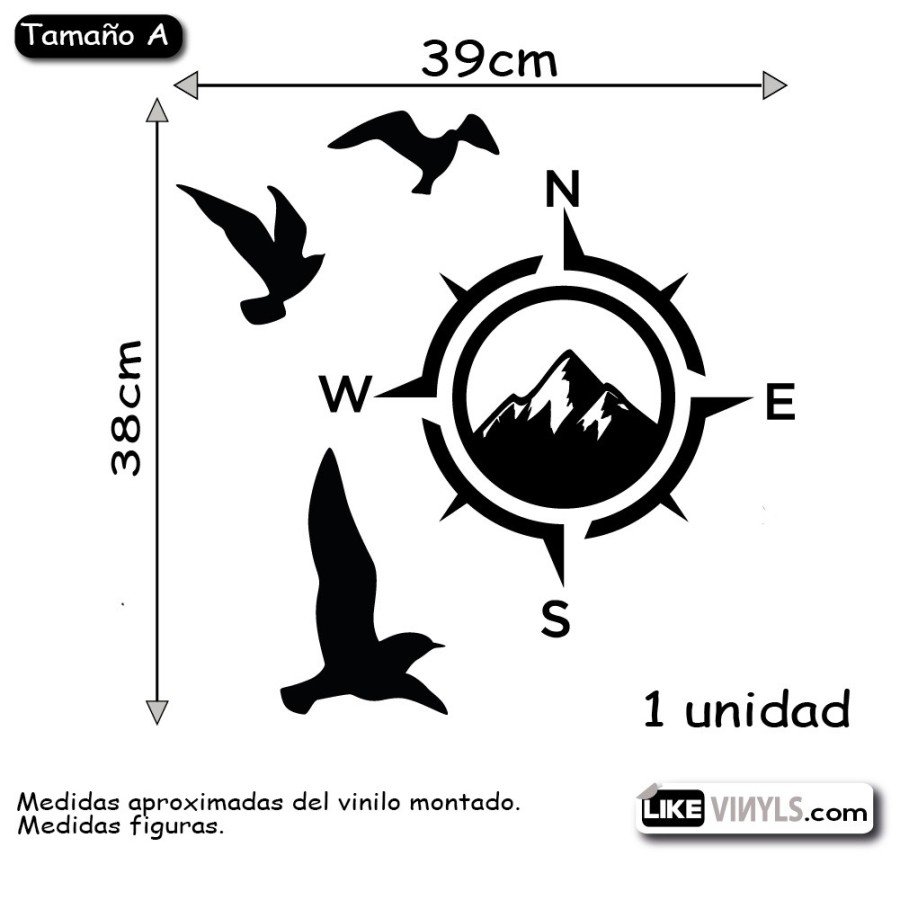 Vinilo para vehículos y caravanas: brújula con pájaros