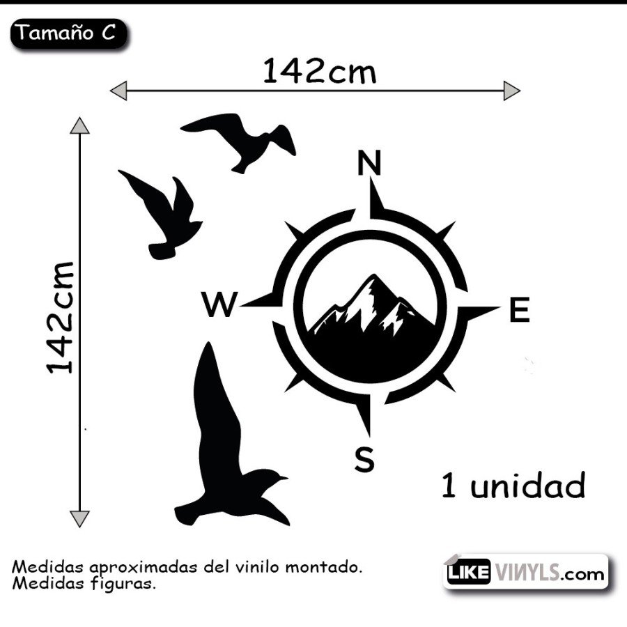 Vinilo para vehículos y caravanas: brújula con pájaros