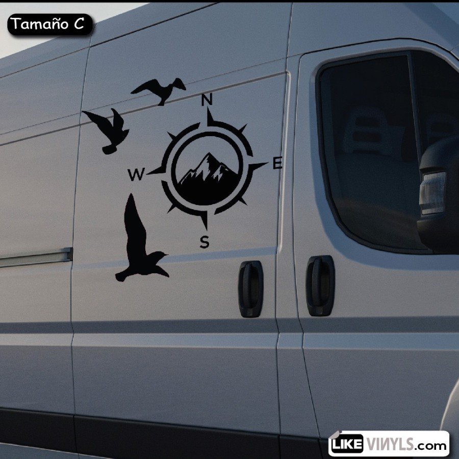 Vinilo para vehículos y caravanas: brújula con pájaros
