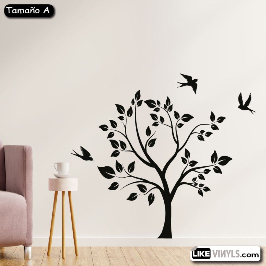 Vinilo naturaleza. Árbol con pájaros.
